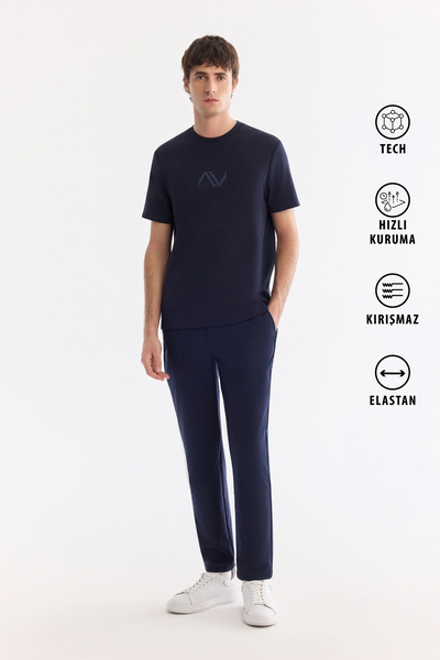 Avva Erkek Lacivert Yanı Lastikli Kırışmaz Teknik Kumaş Slim Fit Chino Pantol...