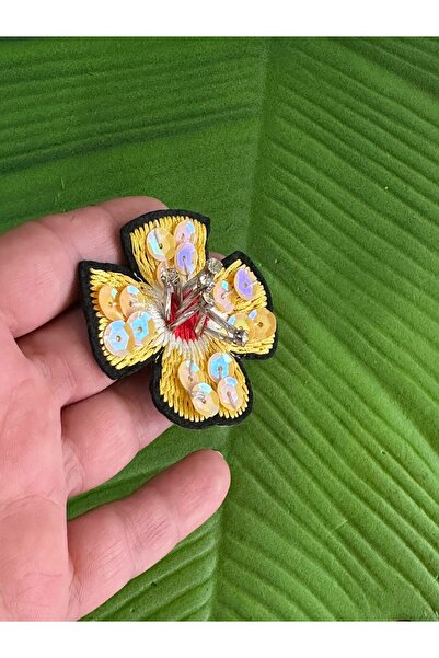 Gönülden Tasarım 5x5 cm Accesoriu de cusut cu flori din paiete și piatră, galben