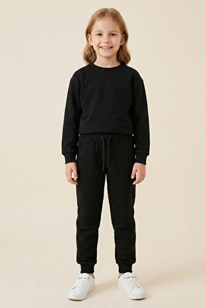 CRASSİ Girl's Sweatpants with Elastic Waist, Lace-Up and Pockets, Black Color