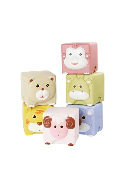 SARALMA Set educativ premium 6 cuburi senzoriale cu animale indragite din sil...
