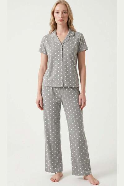 Relax Mode Kadın Gri Viskon Gömlek Pijama Takımı - LB1002R