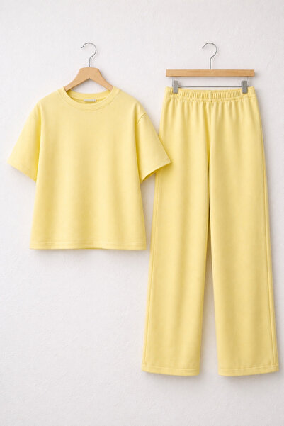 EYLÜL ELİF BUTİK Girl's Basic T-Shirt and Pants Set Summer Casual Daily Combi...