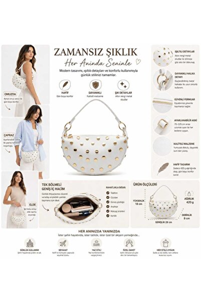 WİKİDAYS.S MODA TRENDİ Kadın Omuz ve Çapraz Çanta Beyaz Orta Boy Günlük Şık T...
