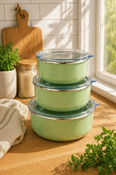 Jenisa 3-Piece Enamel Storage Container Set with Vacuum Lid, Can Be Used on t...