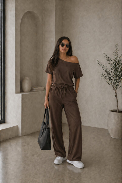 BARLİZ Γυναικείο καλοκαιρινό κοντομάνικο σετ με χαμηλό μανίκι και λαιμόκοψη σ...