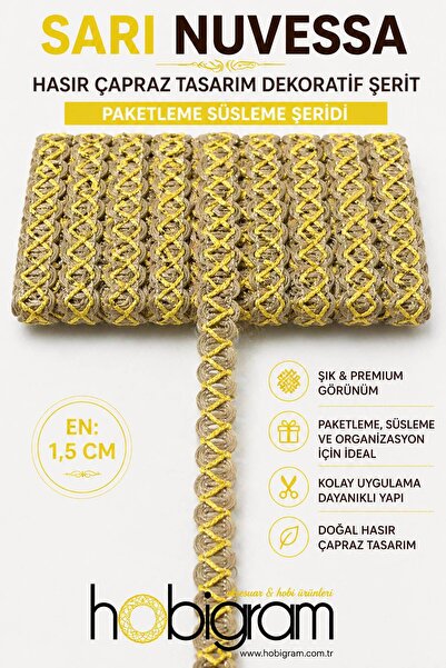 Hobigram Žuta Nuvessa pletena traka sa dizajnom krsta, 5 metara, dekorativna ...
