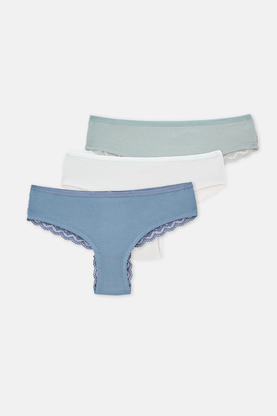 Dagi Σετ 3 τεμαχίων: Απλό βραζιλιάνικο εσώρουχο με δαντελένια λεπτομέρεια στη...