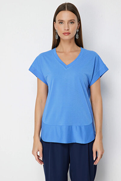 On Fashion V-Neck T-Shirt with Pieces-71475