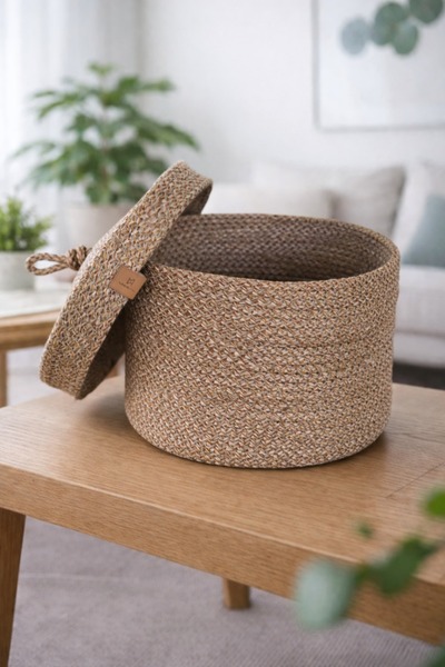 Bikaya Home Πλεκτό καλάθι με καπάκι |   Διακοσμητικό κουτί αποθήκευσης πολλαπ...