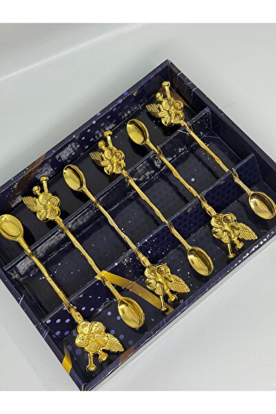 Marka Gold renk 6 ‘lı lüks çay kaşığı Japon gülü