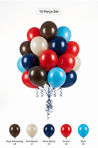 BALOMİS İtfaiyeci Temalı Balon Seti Koyu Kahverengi Kırmızı 15 Adet Erkek Çoc...
