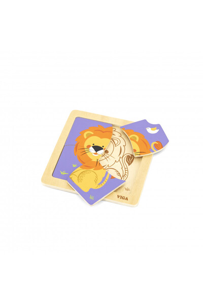 Viga Puzzle din lemn din 4 piese mari - leu,