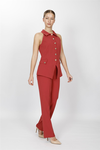 ÖNDER ÖZSOY Shirt Collar Model Vest Set 1535505-Tile - 1535505