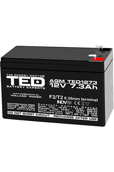 TED Electric Acumulator Stationar AGM VRLA Etans 12V 7.3A F2 T2, Dimensiuni 1...