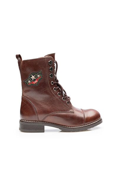 UrbanShoes Ghete dama military din piele naturala,Leofex - 505 Maro Box Military