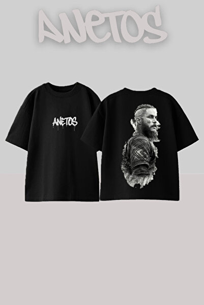 Anetos Μπλουζάκι Ragnar Lothbrok 5 με στάμπα στην πλάτη, βαμβακερό μαύρο over...