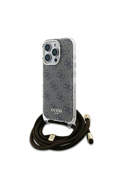 Stef's Cat Θήκη για Apple iPhone 16 Pro, Guess, Κορδόνι χιαστί 4G Print, Καφέ