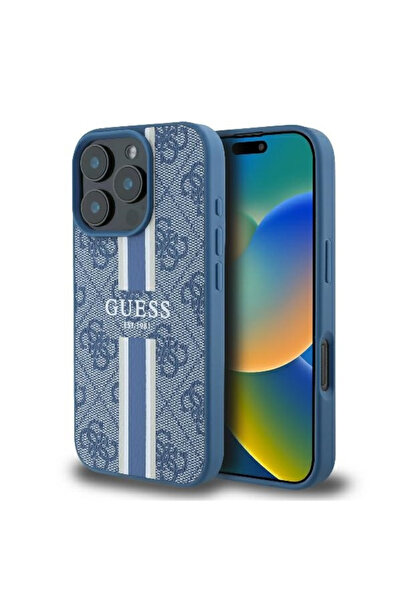 Stef's Cat Θήκη MagSafe για Apple iPhone 16 Pro, Guess, 4G Τυπωμένες Ρίγες, Μπλε