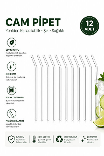 Fhilli Fizz - 12'li Borosilikat Cam Eğimli Pipet