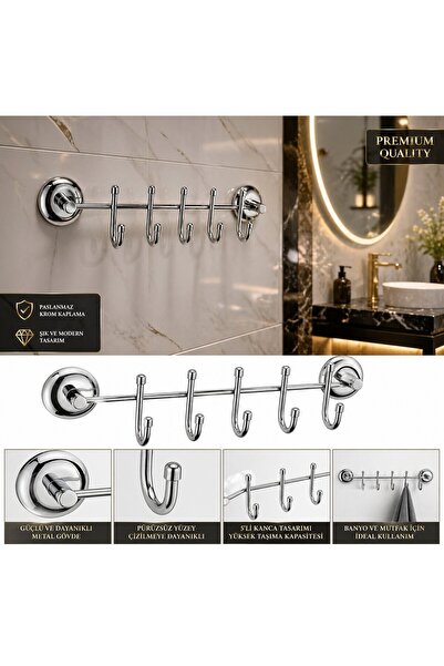 ESBH Premium 5’li Paslanmaz Krom Banyo Askılığı – Duvar Tipi Modern Havlu ve ...