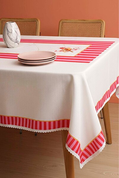 Rivaİstanbul Τραπεζομάντηλο με σχέδιο ροζ πουλιών, ανθεκτικό στους λεκέδες κα...