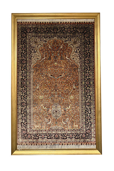 BURAK HALI El Dokuma Saf İpek Halı Koleksiyonluk Tablo 78x123 Hayat Ağacı Mod...