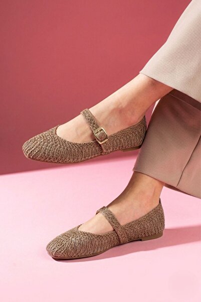 FUGA MODA Minori Mink Knitted Textured Gold Buckle Belted Knitwear Ballerina