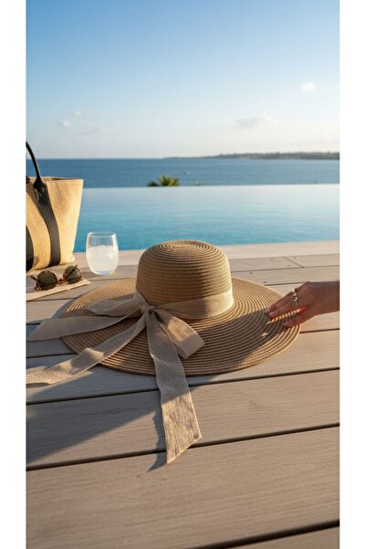 SOWACO Ribbon Riviera Straw Hat – Wide Brim Beach Hat with Ribbon Detail