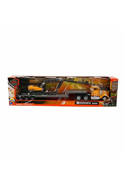 New Ray Camion transportator cu excavator, New Ray, Kenworth W900, 1:43