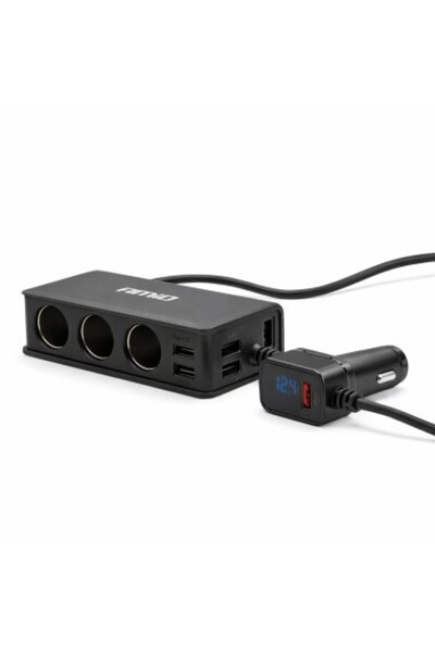 AMIO Prelungitor cu încărcător rapid, cu 3 prize brichetă, 3 porturi USB-A, 1...