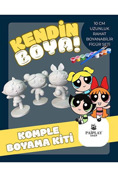 PAİPLAYSHOP Powerpuff Girls - Boyama Seti ve Powerpuff Girls Figürleri 10CM