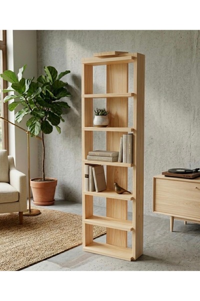Lioracommerce Ahşap 6 Bölmeli Modern Kitaplık - El Yapımı Masif Ahşap