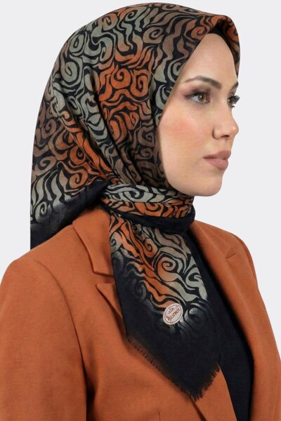 hadiora وشاح متوهج منقوش باللون البرتقالي والأخضر للسيدات