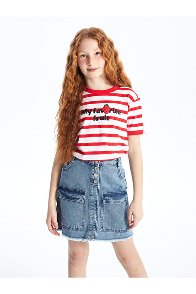 LC Waikiki Tricou de fete cu guler rotund, cu dungi și mânecă scurtă