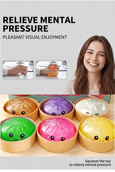 Needoh Same material as the NEEDOH,2 PCS Dumpling Squishy Dumpling Stress Ball Steamed Stuffed Bun Stress Relief Squeezing Bun Toys For Halloween Project Tricking People Kid Playing(Blind box, Random colors）