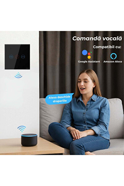 USSPY Comutator tactil pentru perdele, rulouri, jaluzele, USSPY ® sticlă securizată, Wifi, 1500W, Tuya, Smart Life, Auriu