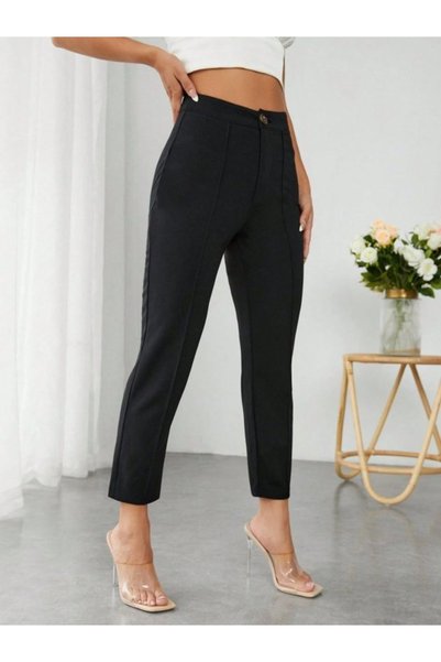 DRESSIFY WOMEN’S FASHION Pantaloni de scuba diving pentru femei, cu talie înaltă și buzunare, pantaloni negri de vară