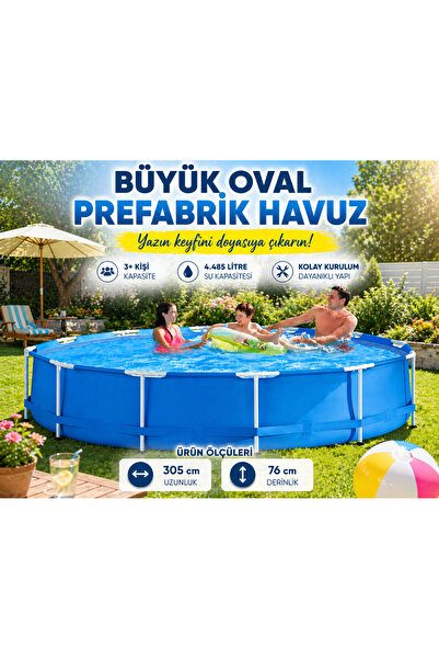 TOTTERİQ 305x76 cm Büyük Oval Prefabrik Havuz | Dayanıklı Aile Havuzu