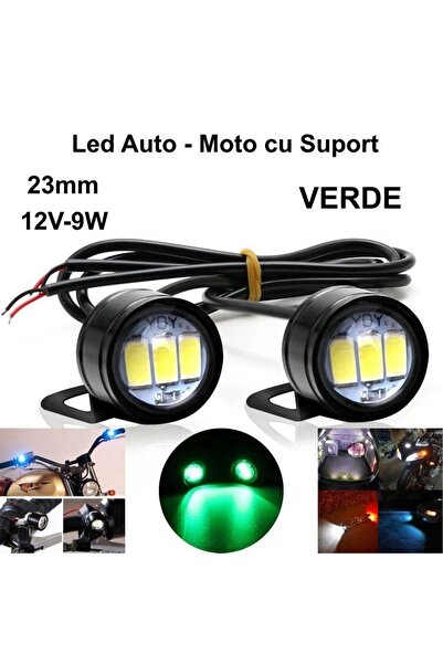 Stef's Cat LED Auto 23mm cu Suport / 12V - 9W / VERDE, 2 buc/set, Stef's Cat