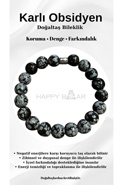 Happy Bear سوار من حجر الأوبسيديان الطبيعي 10 ملم - حجر الحماية والتوازن