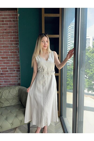 BRN Butik Kalın askılı kemer detaylı elbise