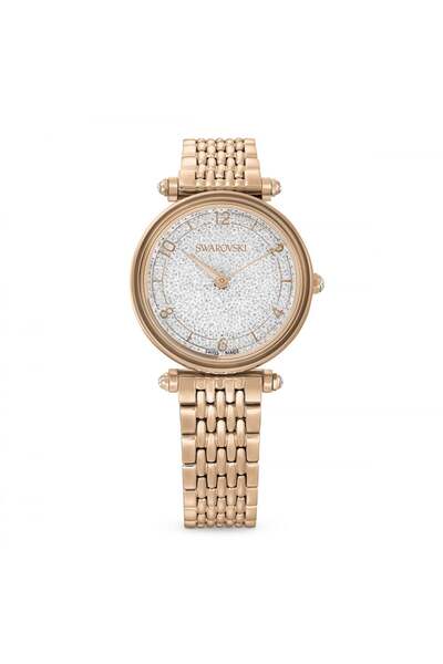 Swarovski Crystalline Wonder Saat Metal Bileklik Beyaz Pembe Altin Rengi Kaplama