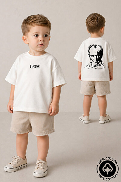 Miniel Unisex Crew Neck Ataturk Printed 100% Cotton Oversize T-Shirt Baby-Child