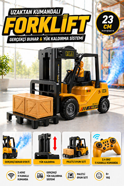 YILDIRIM OYUNCAK Uzaktan Kumandalı Buhar Efektli Forklift 23cm – RC İş Makine...
