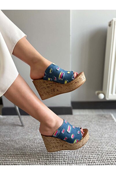 asmi shoes Γυναικείες παντόφλες Limo Blue Denim με επένδυση από φελλό σόλα 10...