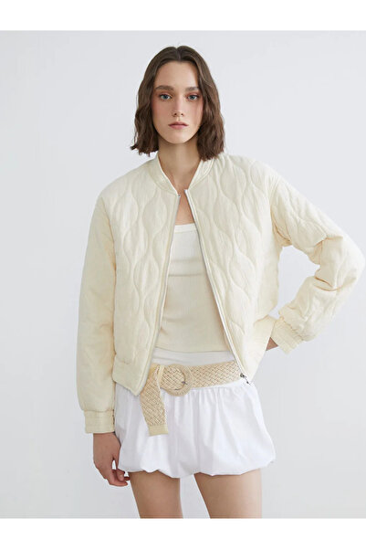 LC Waikiki Ecru College Collar Quilted Oversize Women's Jacket