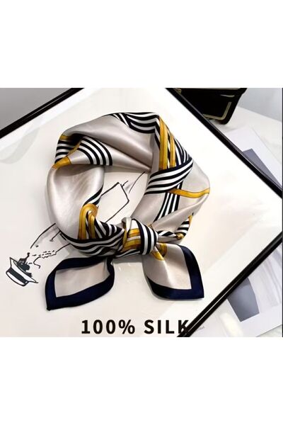 Dgt Luxury Gold Detailed, Breathable, Pure Silk, Square Scarf 53Cmx53Cm
