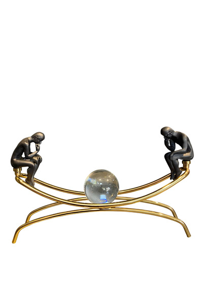 mysecrethome Gold U Form 2 Figürlü Kristal Küre Biblo 40 cm | Hareketli Top M...