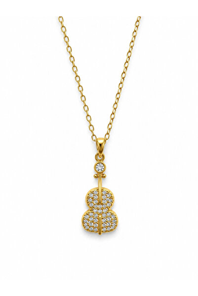 Yuchicly Gold Color Violin Pattern Stone Necklace Quality Stainless Steel