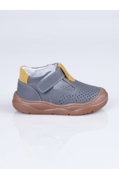Sibel S.012 Genuine Leather Sandals İ.B.-Grey-Yellow - 22
